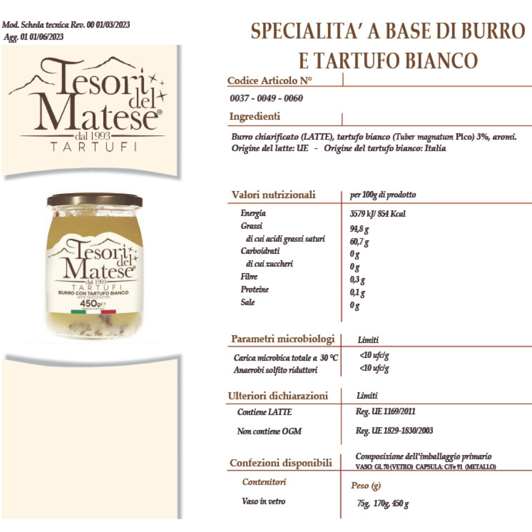 Specialità a base di burro Scheda Prodotto